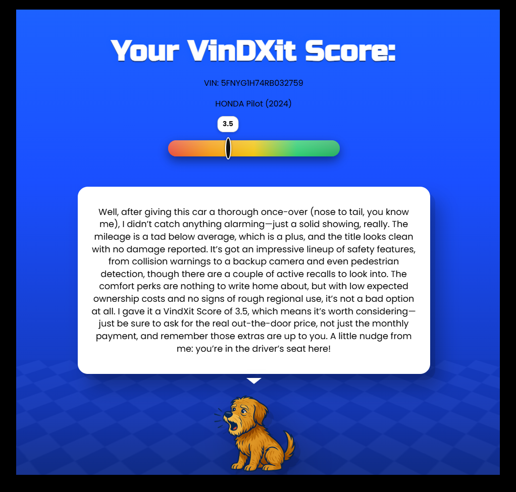 VIN input and scoring demo